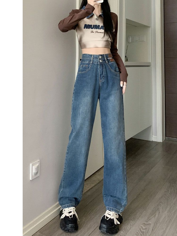 YSYOURS復古闊腿牛仔褲女春秋高腰顯瘦百搭寬鬆直筒大碼拖地褲子