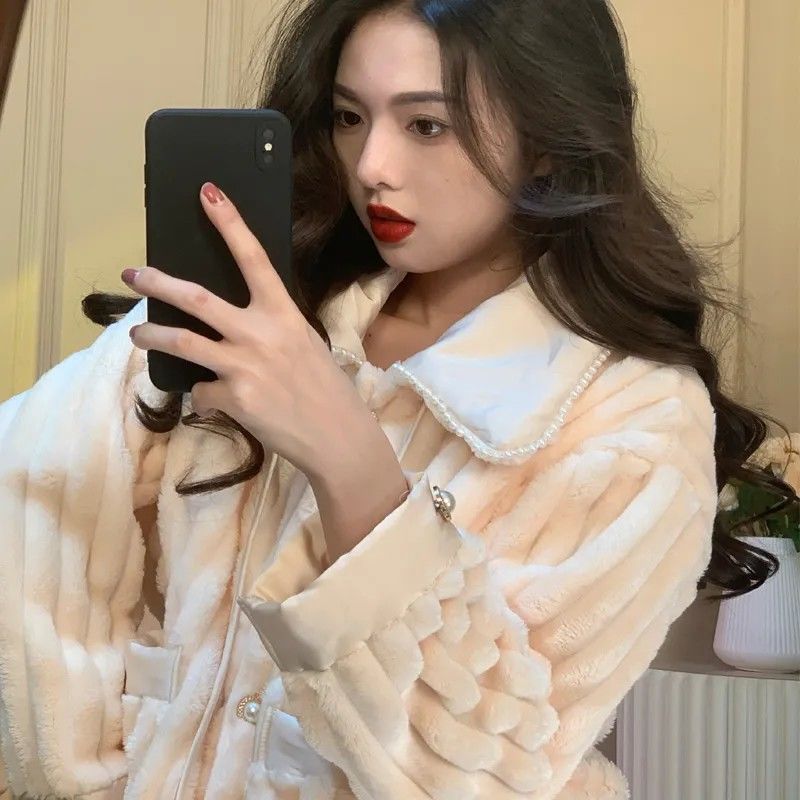 秋冬季睡衣女可外穿珊瑚絨加厚加絨可愛法蘭絨保暖冬天家居服套裝