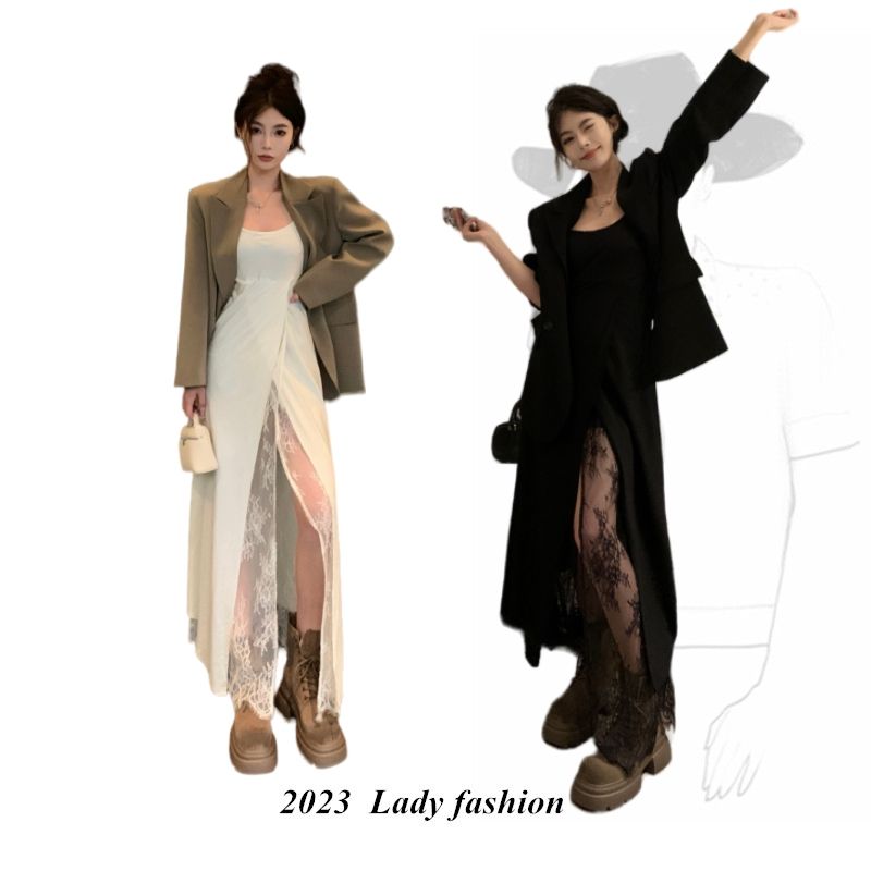 法式吊帶連衣裙西裝外套網紅2023新款套裝今年流行兩件套裙女秋季