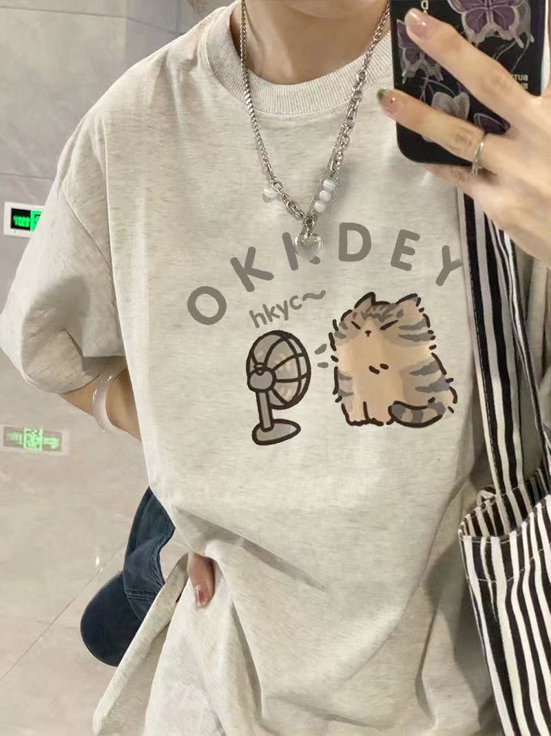 100%純棉短袖T恤男女潮流印花體恤港風夏季半袖情侶寬鬆百搭上衣