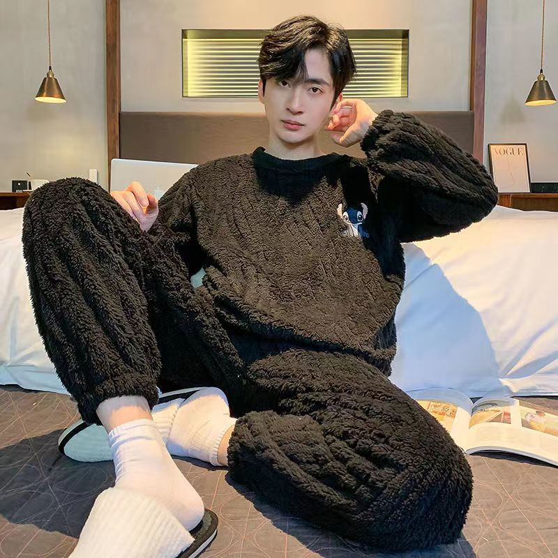 2023新款珊瑚絨睡衣男冬季加絨加厚冬天青少年寬鬆大碼家居服套裝