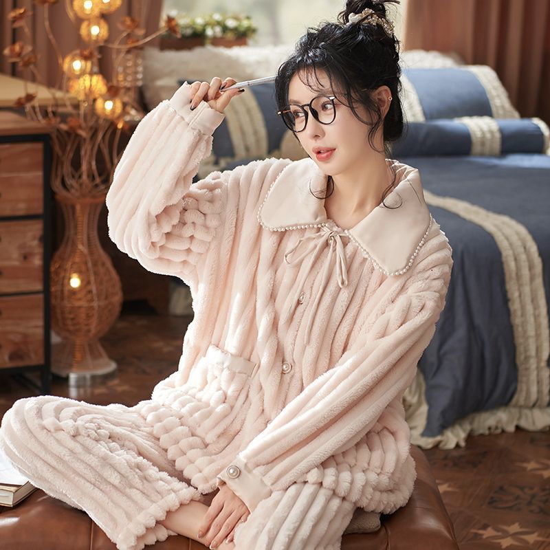 2023年新款睡衣女冬季珊瑚絨加厚加絨秋冬天學生法蘭絨家居服套裝
