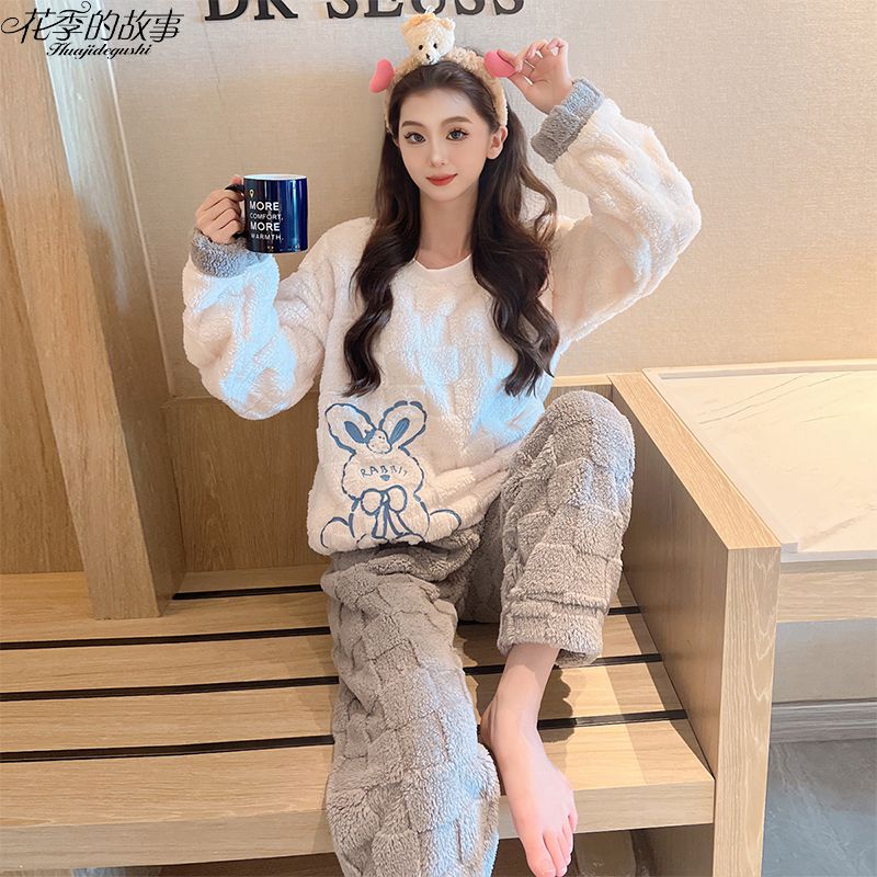 花季的故事冬季睡衣女舒棉絨長袖長褲套裝日系可愛網紅新款家居服