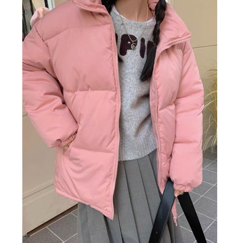 粉色棉衣棉服女設計感小眾新款2023秋冬季港風百搭加厚麵包服外套