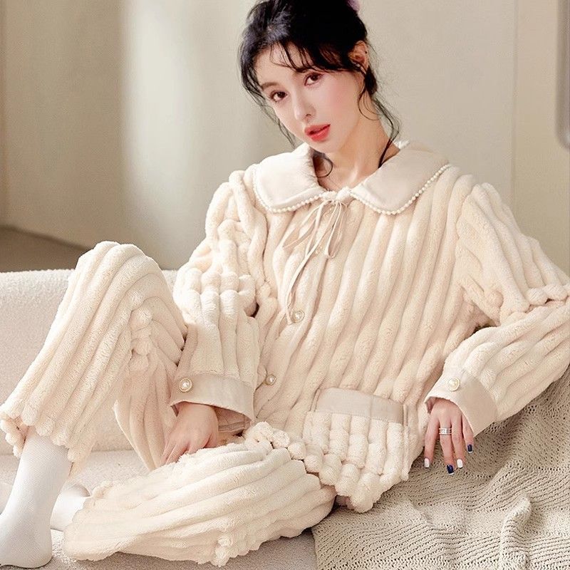 睡衣女款秋冬季珊瑚絨加厚加絨2023新款甜美可愛法蘭絨家居服套裝