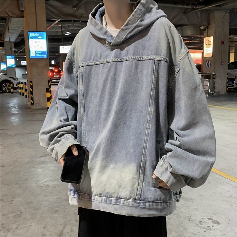 美式潮牌ins牛仔外套男春秋季重磅寬鬆水洗衛衣百搭學生工裝夾克
