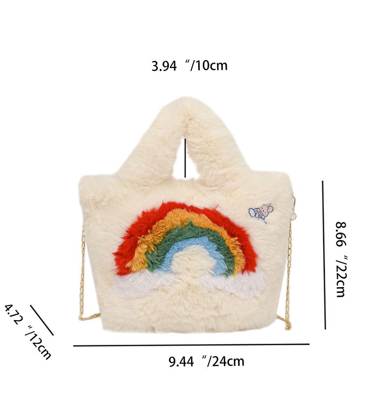 UR Winter Neue Nette Regenbogen Damen Mode Tragbare Plüsch Große Kapazität Kette Eine Schulter Umhängetasche_voghion.com