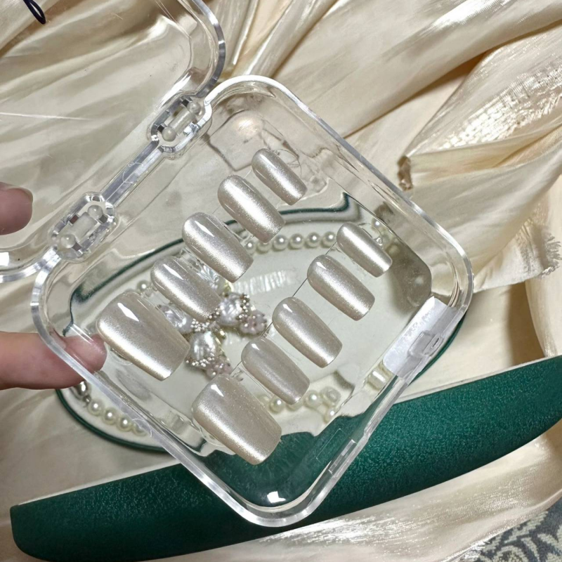 Nail家靈動貓眼美甲手工貼片成品美甲高級感顯白新娘甲孕婦穿戴甲