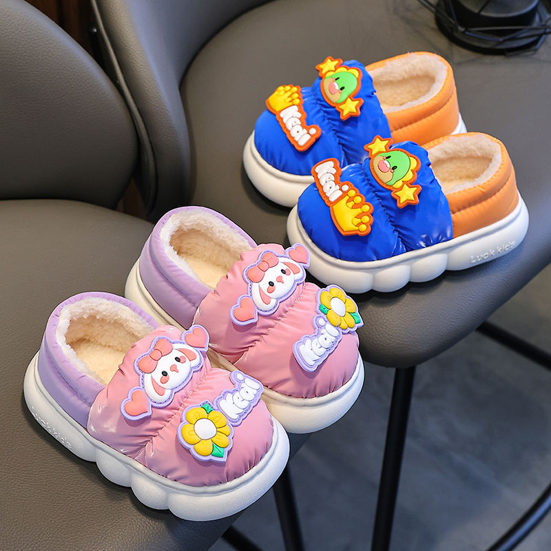 冬季儿童棉拖鞋男女童保暖加绒羽绒布防水婴幼儿1-3岁2宝宝棉鞋
