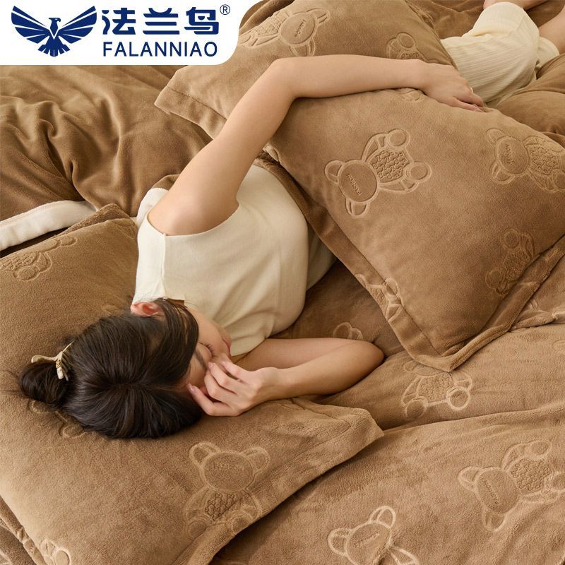 牛奶绒枕套一对装秋冬季珊瑚绒枕巾单人枕头套48x74cm单个枕芯套