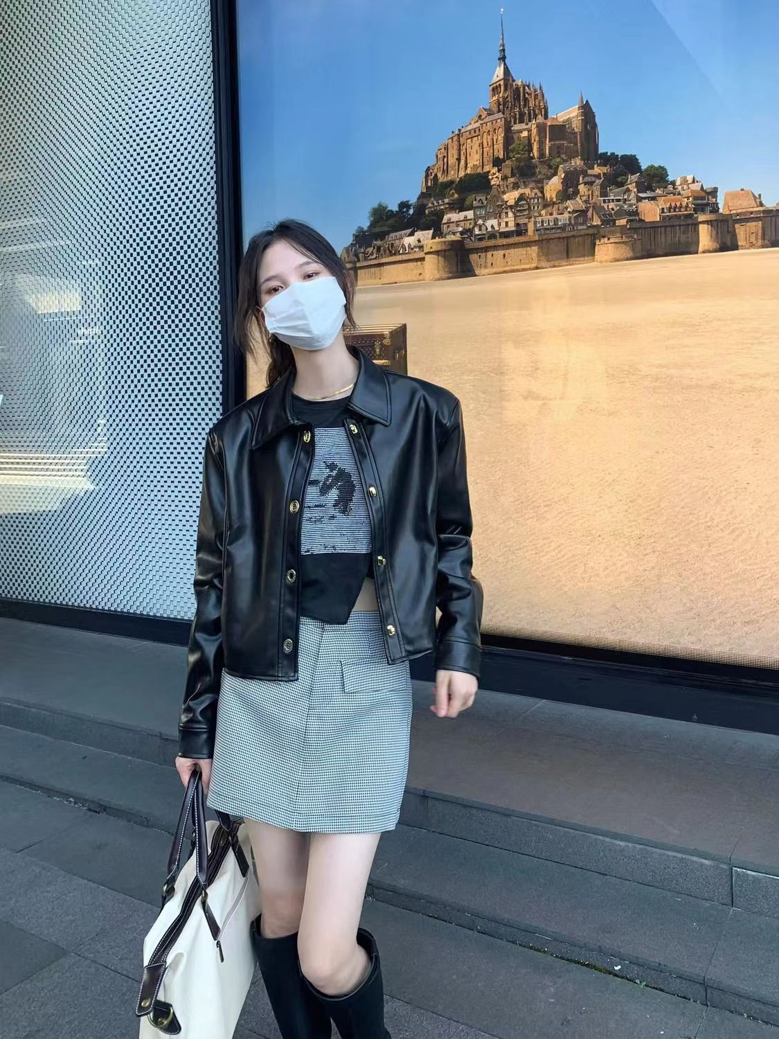 2023新款秋季復古bf風皮夾克短款小個子pu黑色機車小皮衣外套女士