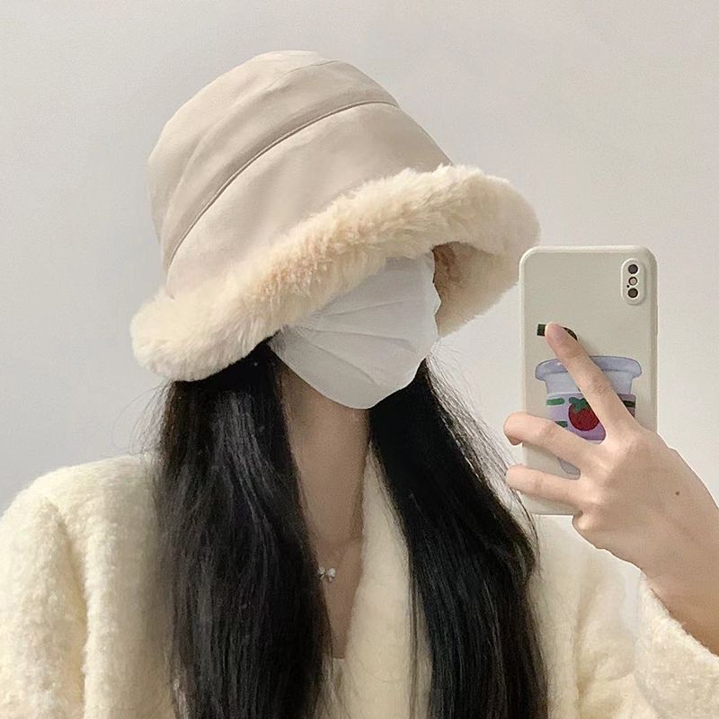 漁夫帽子女新款秋冬季毛絨百搭保暖大頭圍護耳防寒加厚顯臉小盆帽