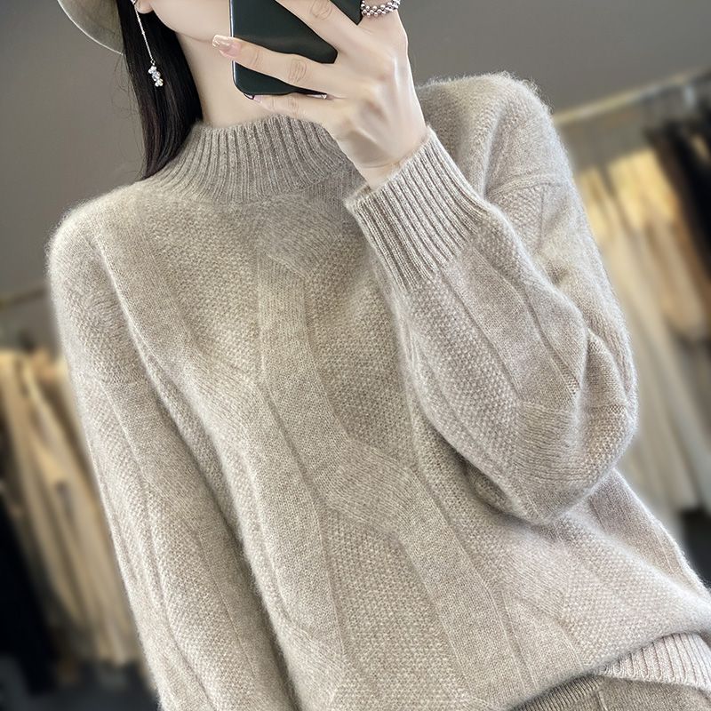 半高領毛衣女寬鬆內搭加厚秋冬新款慵懶套頭針織長袖保暖打底衫女