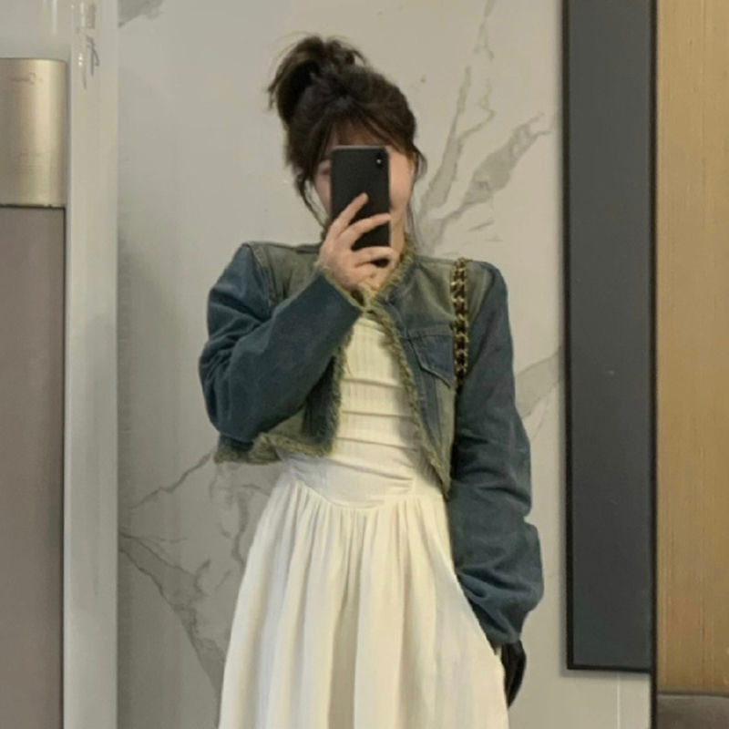港風chic復古流蘇邊短款牛仔外套女早秋季韓版寬鬆高級感百搭上衣