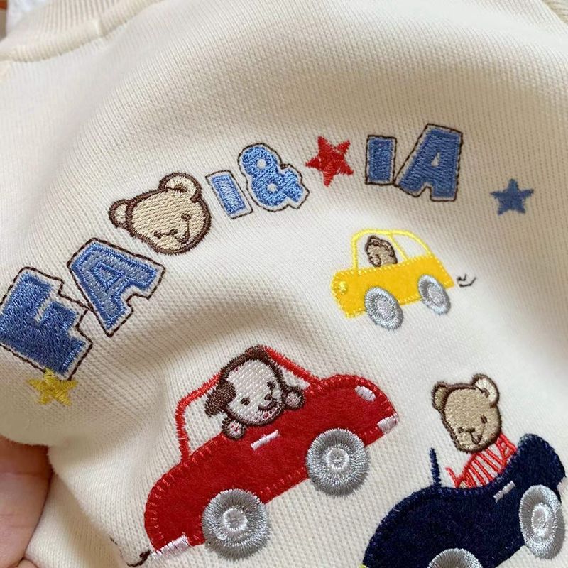 日系miki 春季新款男童卡通小熊汽车刺绣外套 宝宝儿童针织开衫