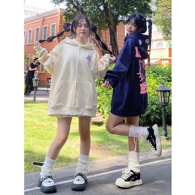 100%純棉加絨衛衣女秋冬2023新款oversize小眾設計感連帽外套上衣