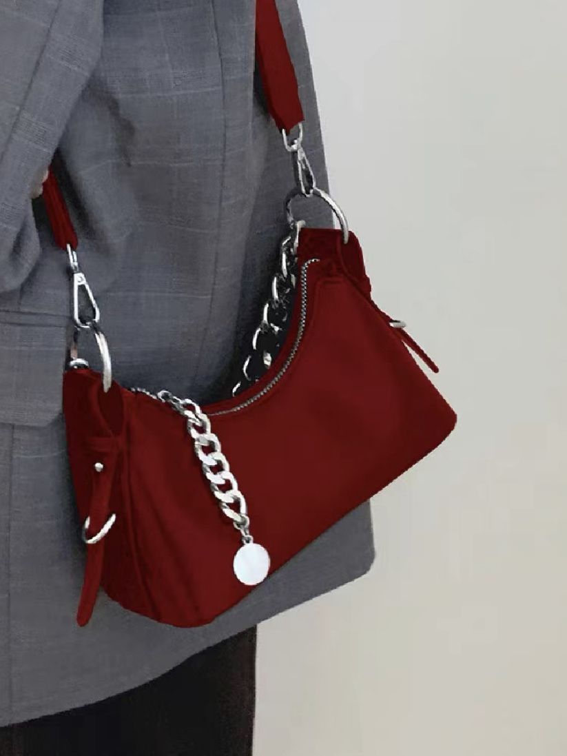 Red armpit bag for women 2024 new high-end texture niche chain handbag versatile one-shoulder cross-body wedding bag