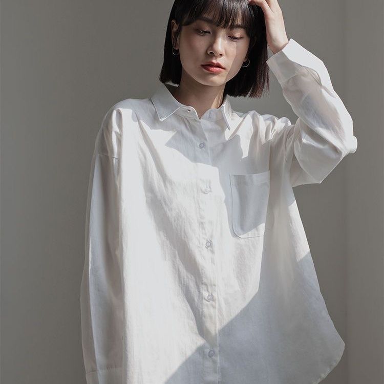 格瑞吉奧秋冬白色襯衫女寬鬆加絨上衣長袖設計感小眾外套打底衫潮