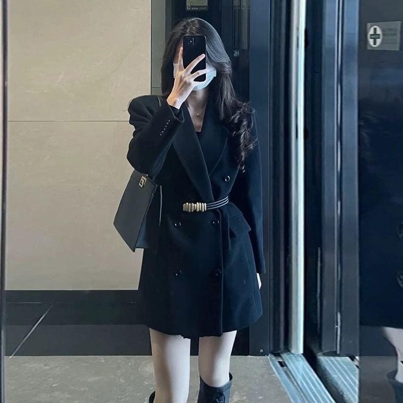 法式西裝連衣裙女春秋2023新款收腰高級感氣質御姐中長款西服裙子