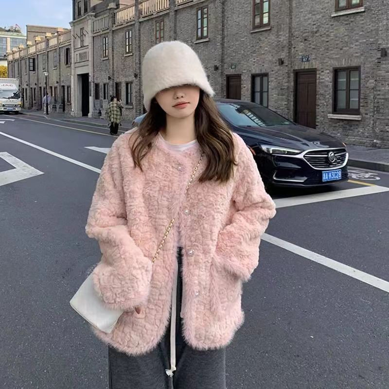 小香風外套女2023年新款羊羔毛仿兔毛寬鬆顯瘦保暖高級感毛絨上衣