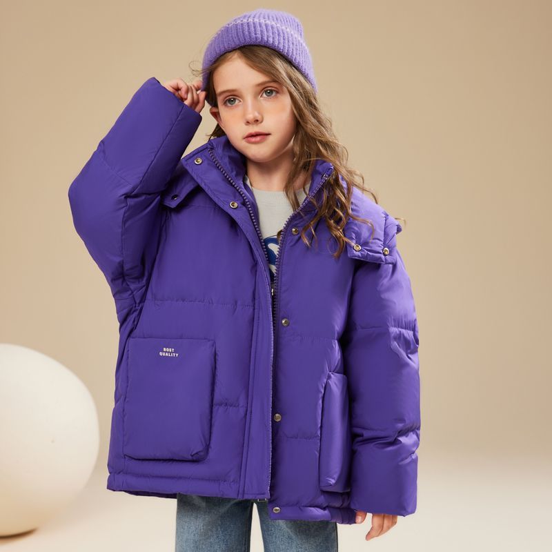 Children and girls medium-length down jacket  new winter thickened cold-proof fur collar ins style jacket for big girls