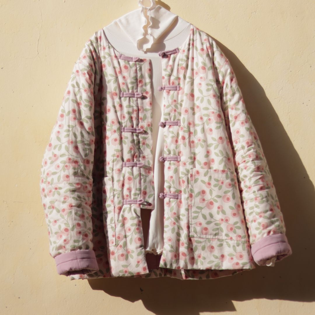 素錦荷花原創傳統棉花棉服外套初冬初春女裝薄棉襖文藝棉襖