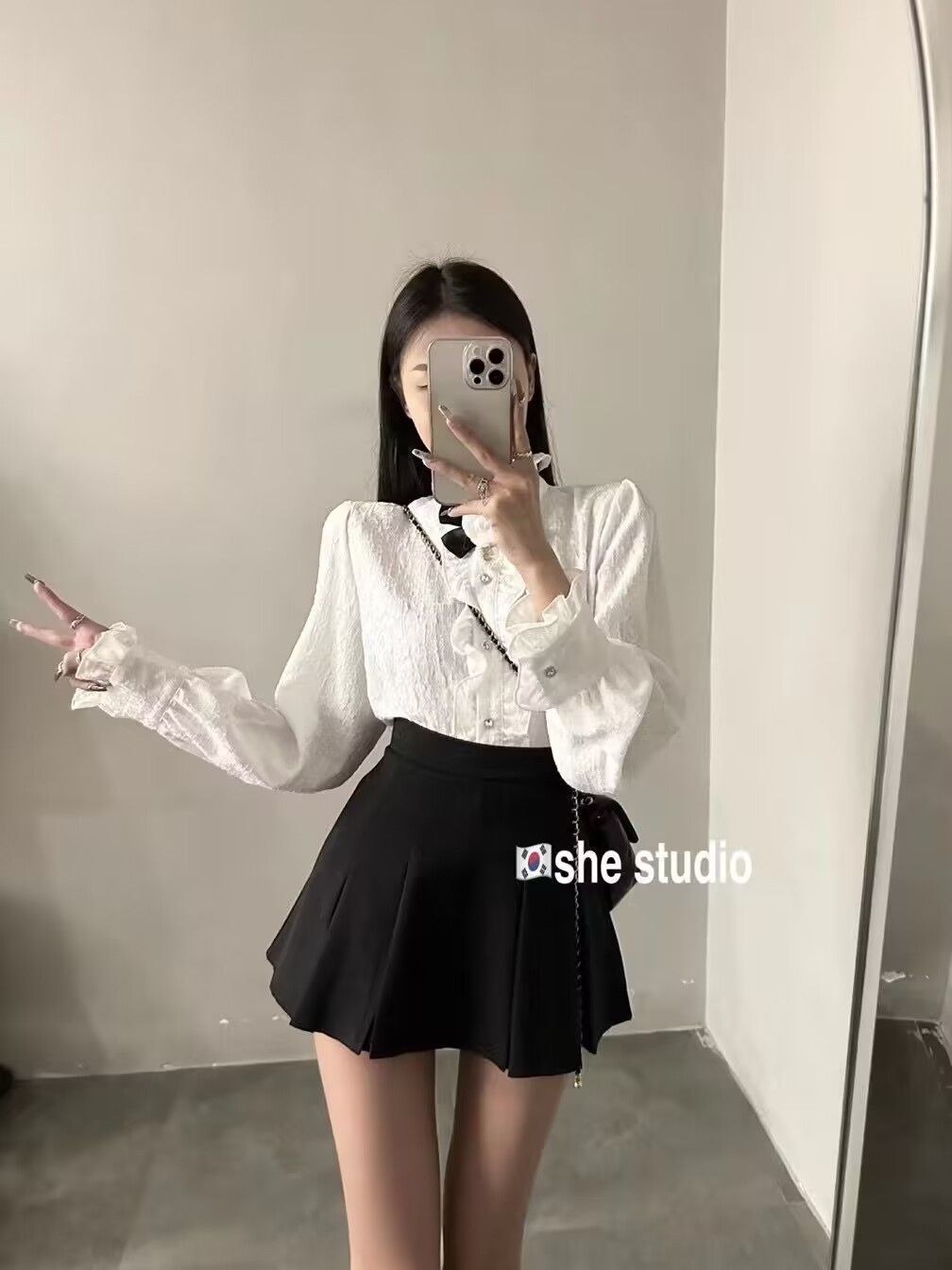 ins時尚氣質穿搭套裝女秋季爆款韓系洋氣立領長袖襯衫+性感百褶裙