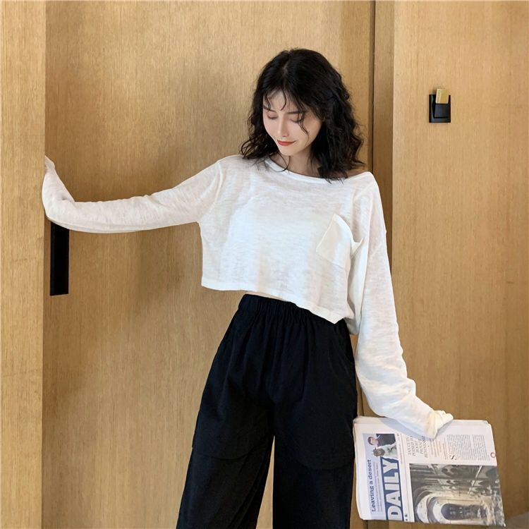 防曬衣t恤女長袖心機薄款寬鬆顯瘦短款2023新款韓版泫雅風上衣女