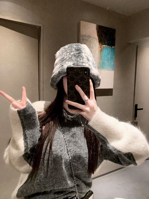 韓系甜美休閒外穿拼色毛衣女秋冬新款時尚氣質減齡百搭顯瘦針織衫