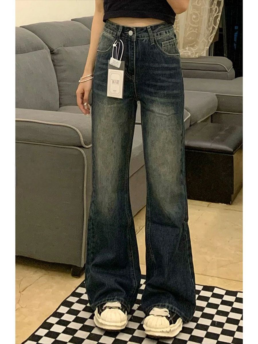 梨形身材復古微喇叭牛仔褲女秋冬大碼胖mm高腰遮胯顯瘦馬蹄褲子潮