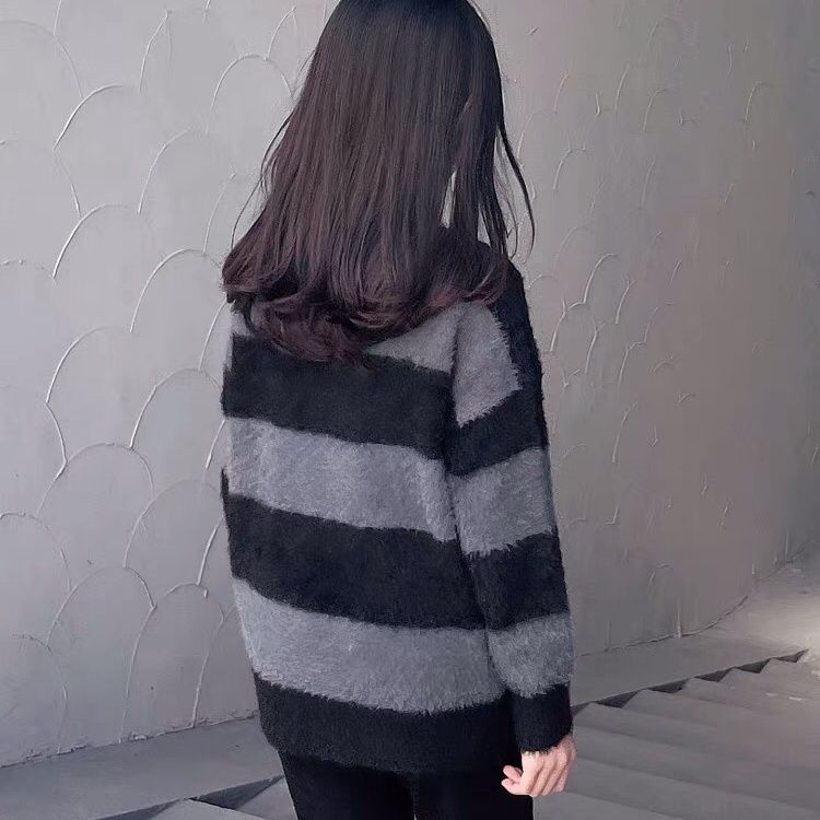 New autumn and winter fashionable versatile loose children's parent-child wear mink velvet sweater warm sweater Maillard stripe