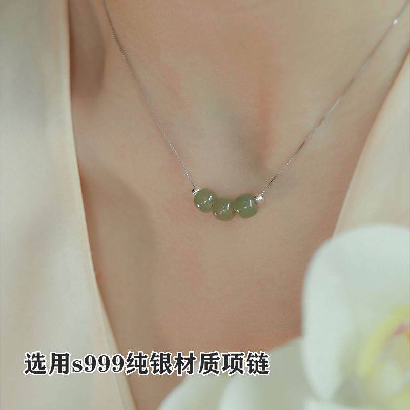 999純銀轉運珠項鍊女diy復古風玉石珠子新中式民族風送閨蜜禮物