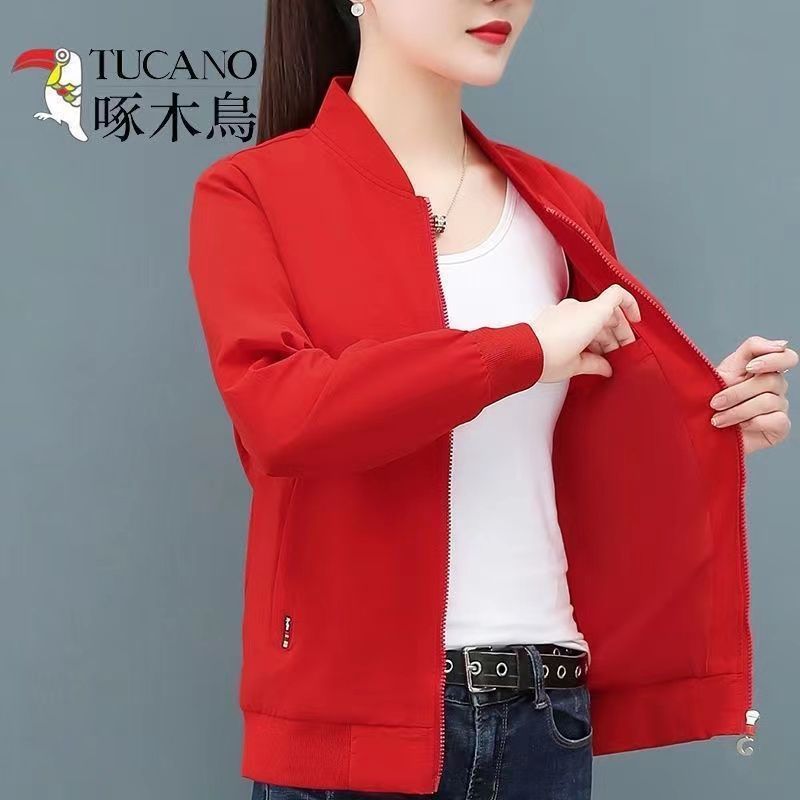 啄木鳥春秋季外套女2023新款洋氣寬鬆大碼休閒中年媽媽秋裝棒球服