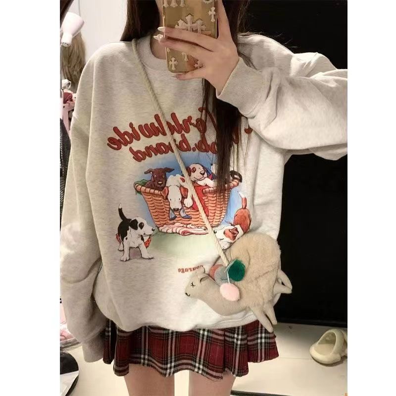 oversize衛衣女潮牌春秋冬新款加絨加厚中長款圓領寬鬆外穿上衣長