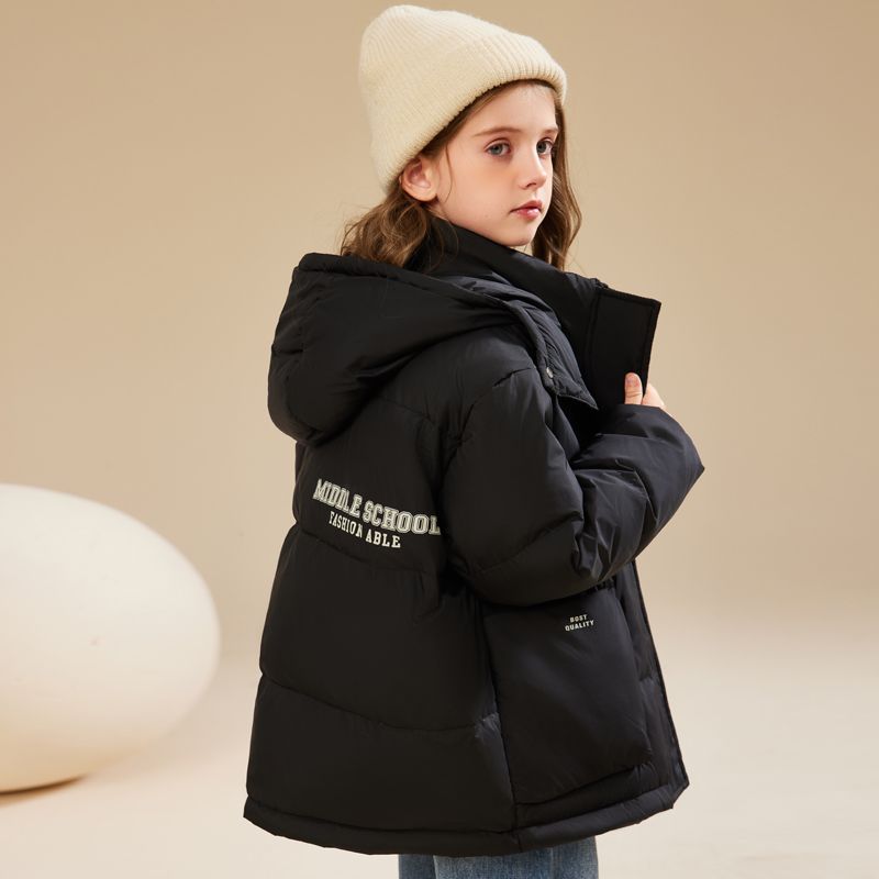 Children and girls medium-length down jacket  new winter thickened cold-proof fur collar ins style jacket for big girls