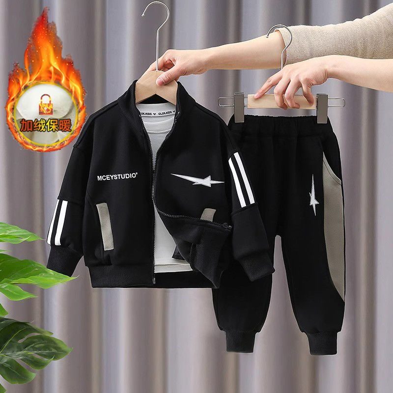 Boys' autumn clothing  new set baby autumn and winter handsome two-piece set children's winter sports clothes thickened