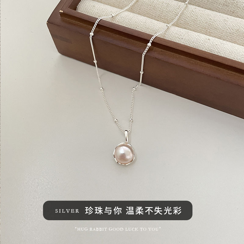 【真品】999纯银珍珠项链女法式天然高档气质吊坠送闺蜜生日礼物