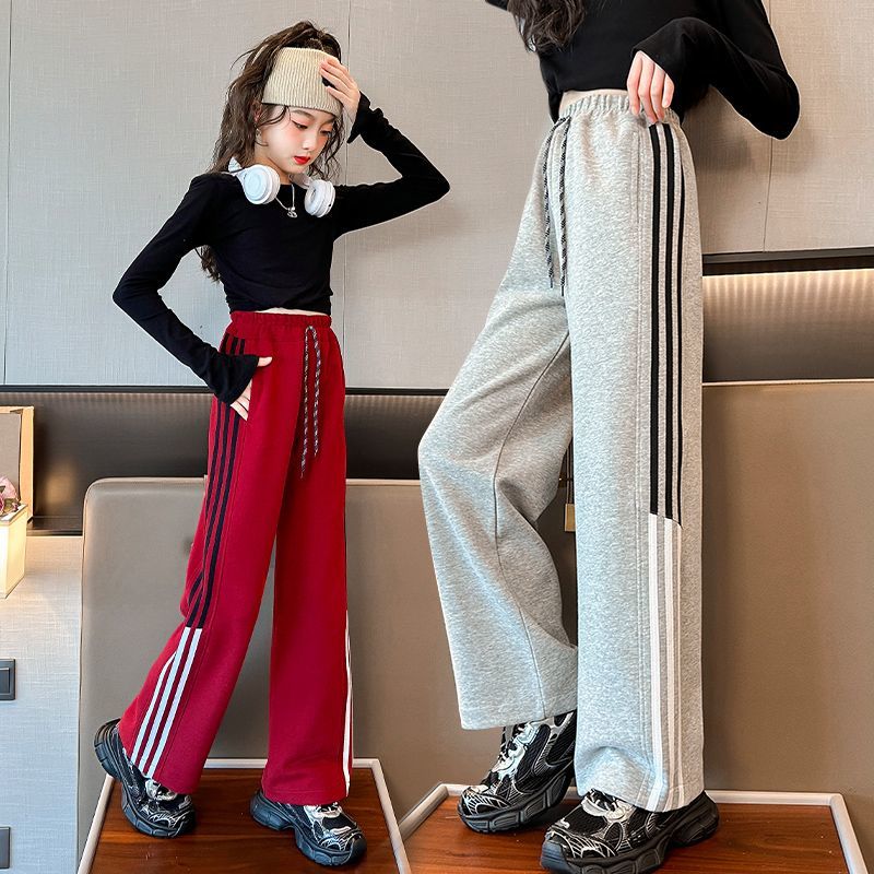 女童褲子春秋款中大童秋季外穿小學生休閒寬鬆直筒衛褲兒童闊腿褲