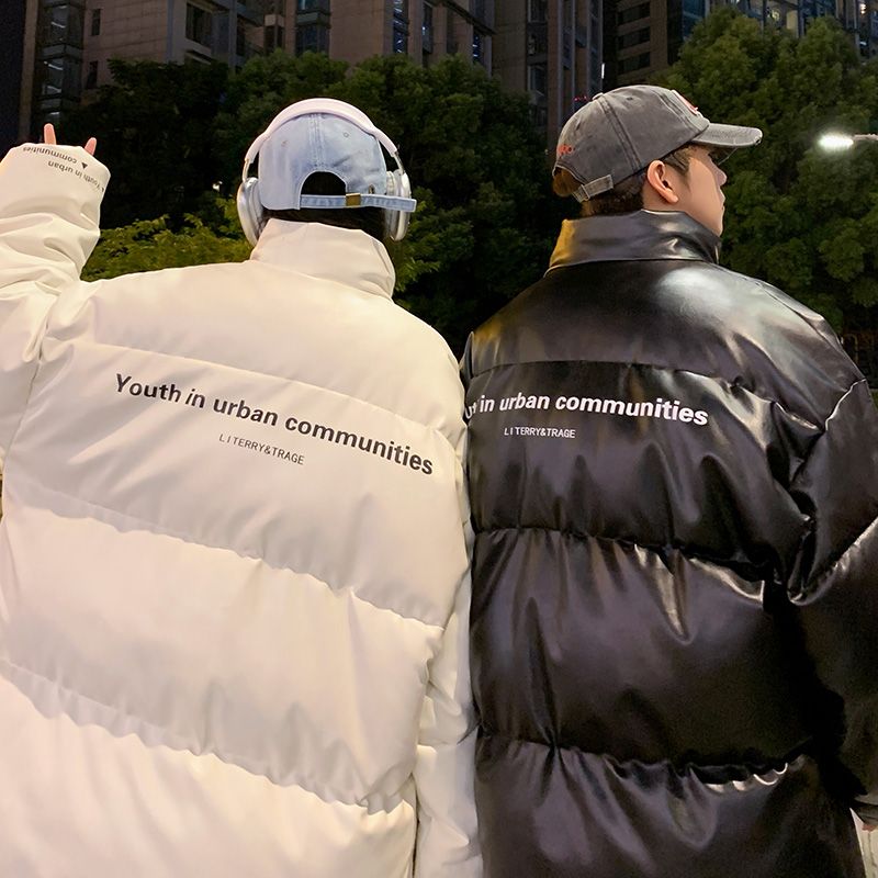 pu皮棉服男冬季新款情侶棉襖加厚顯瘦麵包服韓版ins棉衣爆款外套