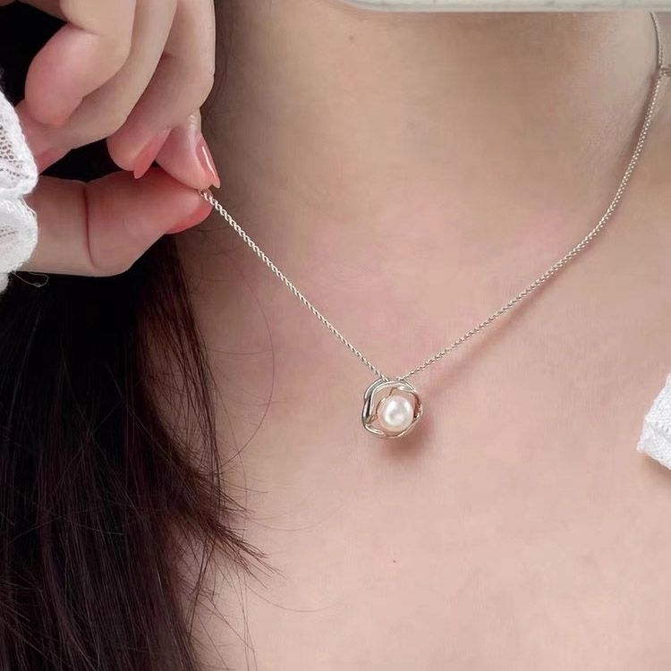 【真品】999纯银珍珠项链女法式天然高档气质吊坠送女友生日礼物
