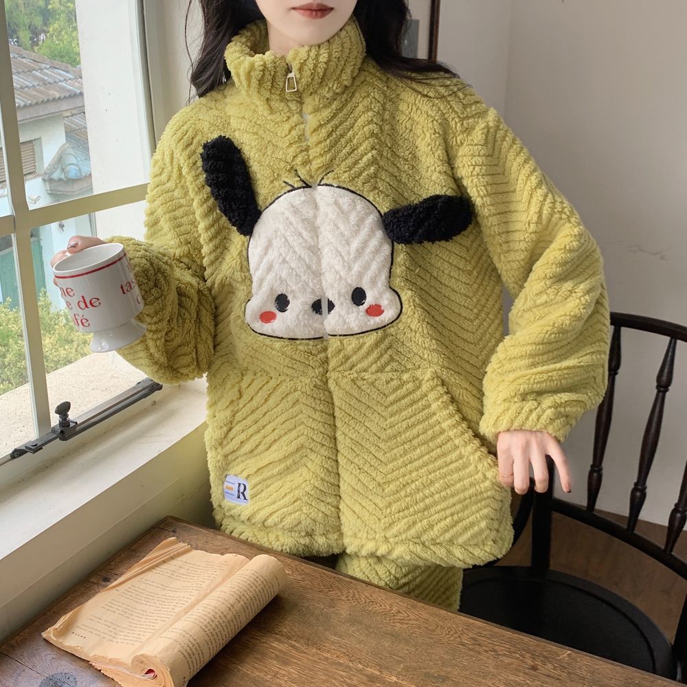 睡衣少女卡通可愛長袖冬季新款帕恰狗珊瑚絨加厚絨保暖家居服套裝
