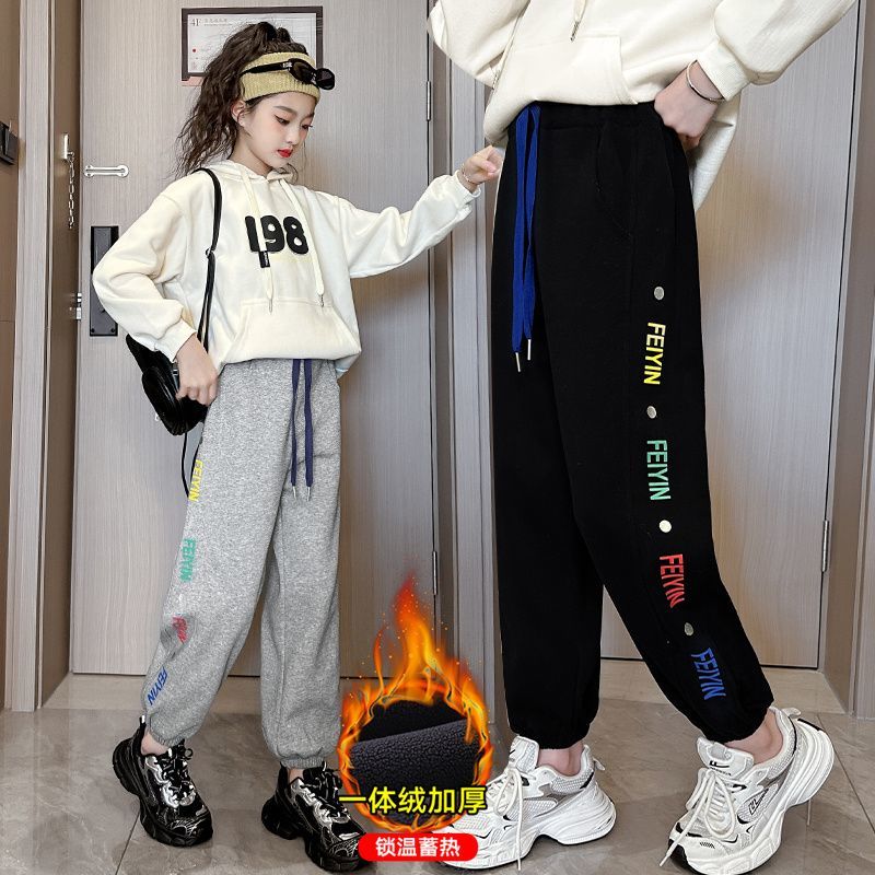 女童褲子秋冬外穿一體絨加厚休閒時尚百搭衛褲冬季兒童加絨運動褲