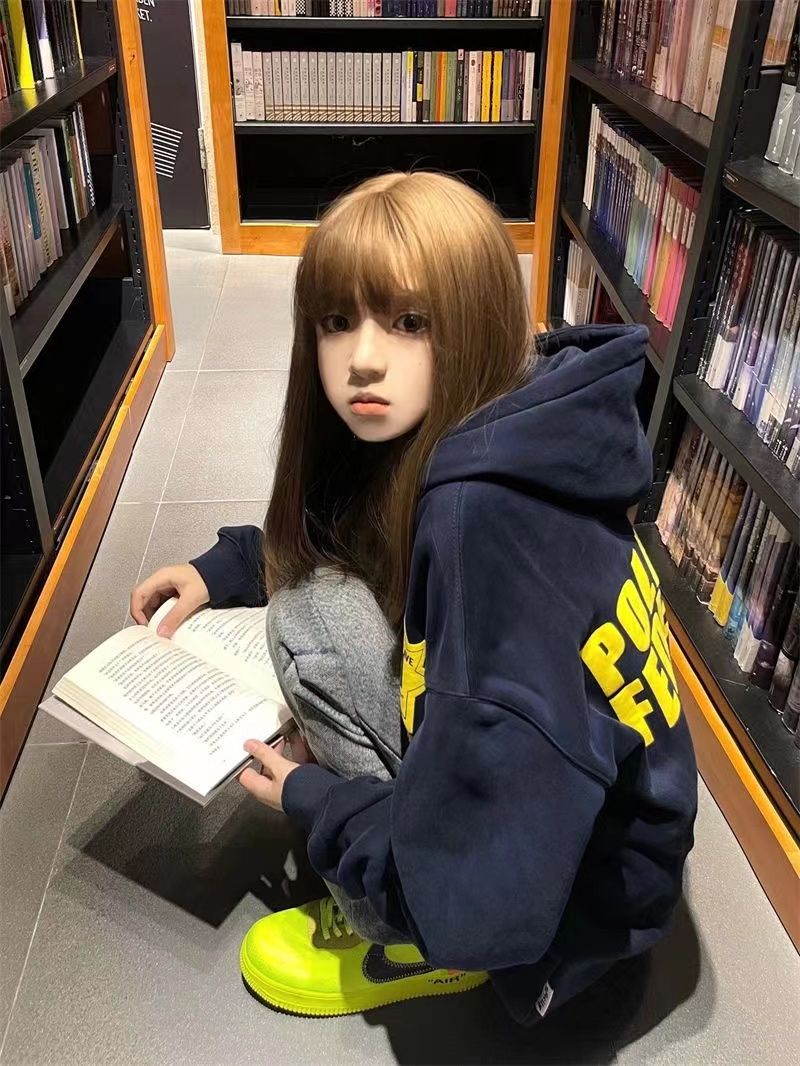 美式復古oversize潮牌連帽衛衣女春秋冬薄款慵懶設計學生加絨外套