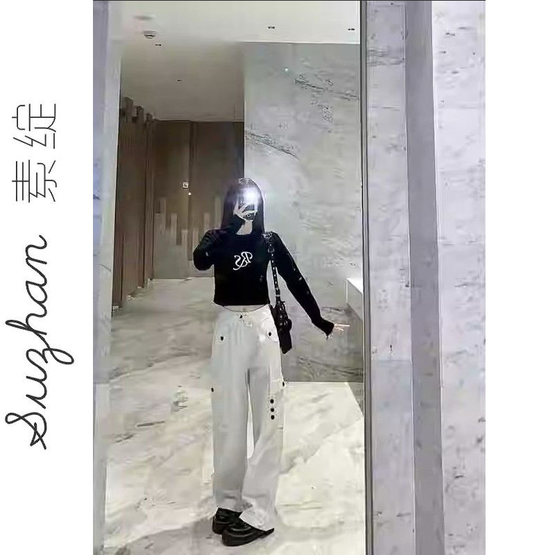 ins風新款復古針織衫女秋季修身顯瘦薄款字母刺繡破洞長袖t恤ins