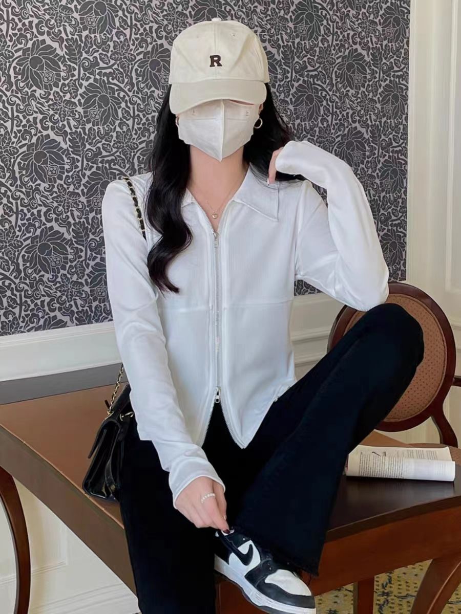 CONGRAZIO雙拉鏈法式襯衣女2023年設計感小眾襯衫女簡約百搭上衣