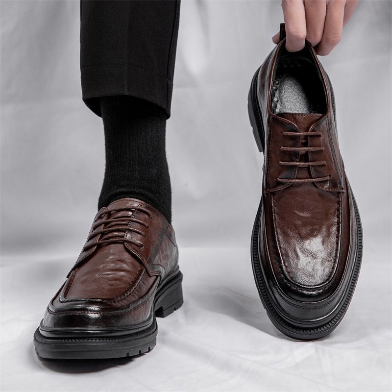 Brown leather autumn high-end business wide head British style men's suit wedding groom's shoes_vogvips.com
