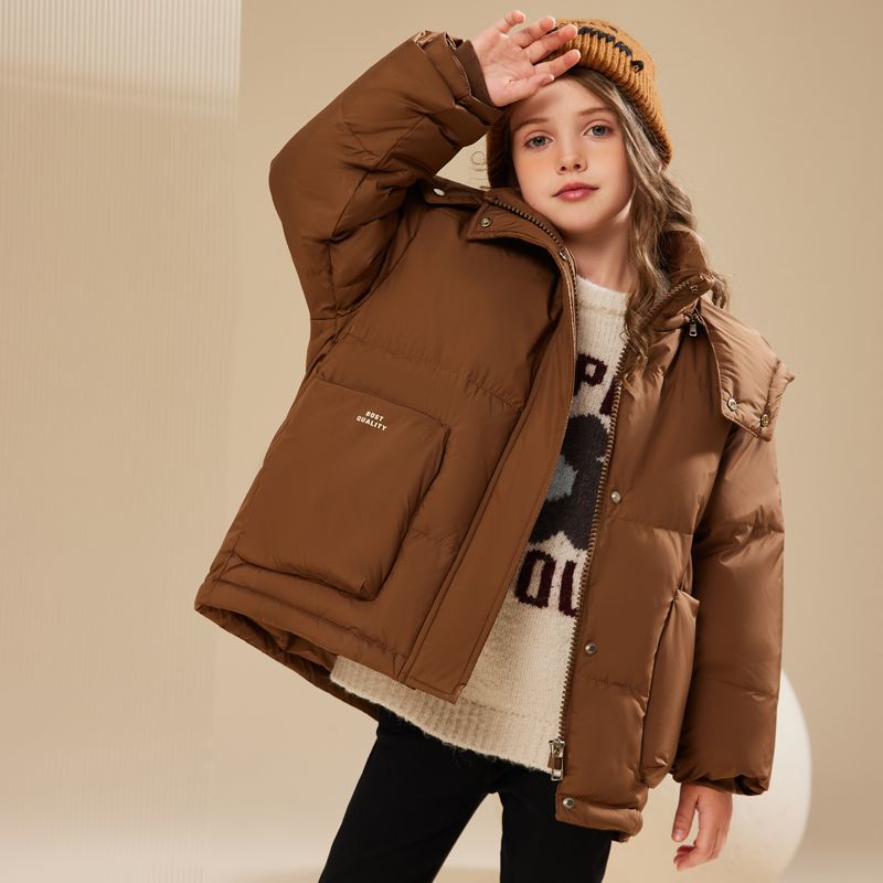 Children and girls medium-length down jacket  new winter thickened cold-proof fur collar ins style jacket for big girls