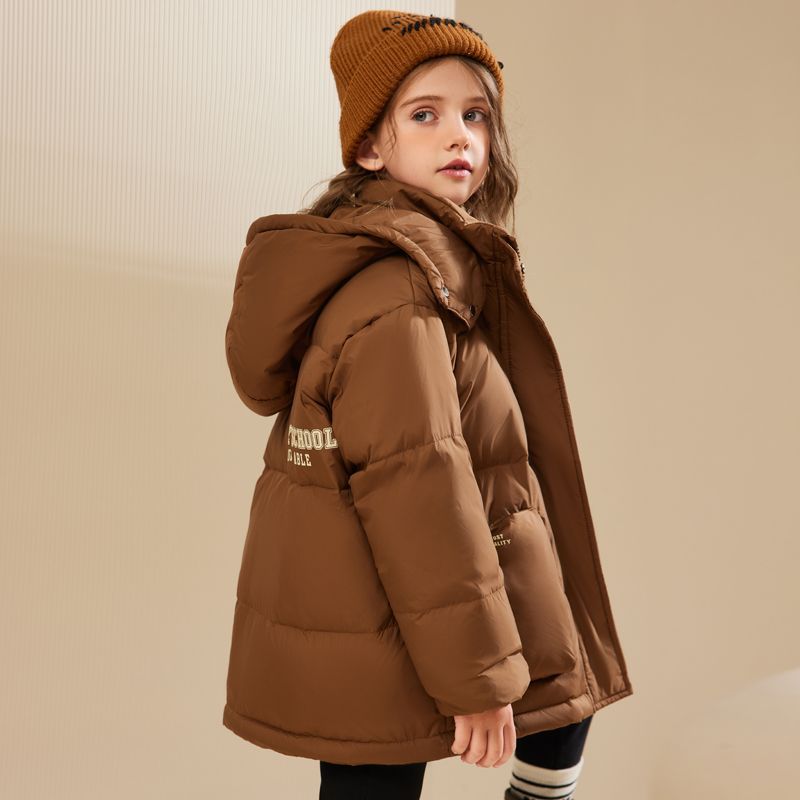 Children and girls medium-length down jacket  new winter thickened cold-proof fur collar ins style jacket for big girls