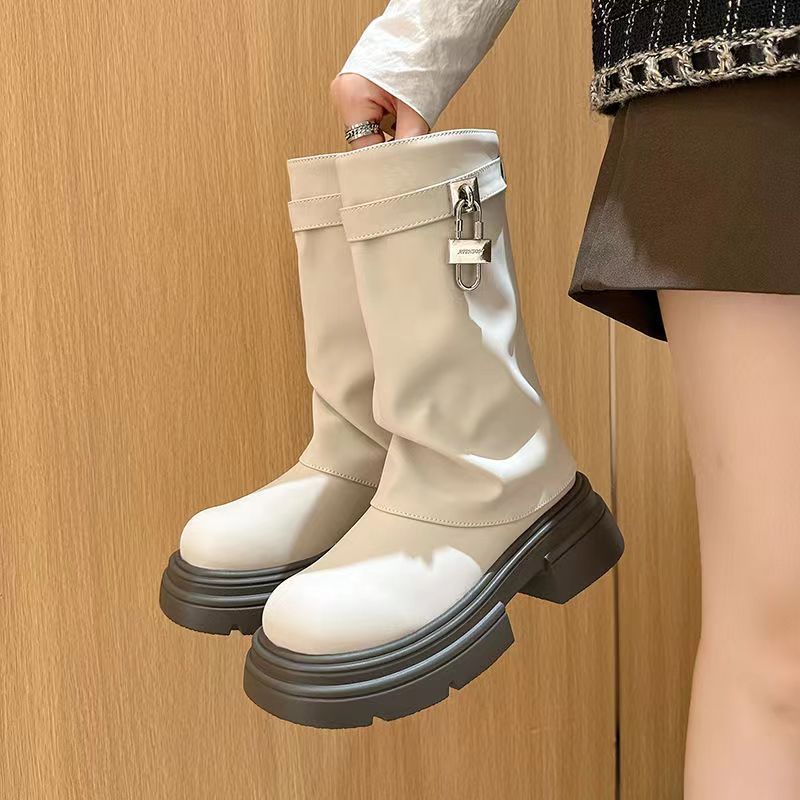 短筒靴女網紅2023年秋新款靴子辣妹美式洋氣潮復古百搭厚底褲管靴