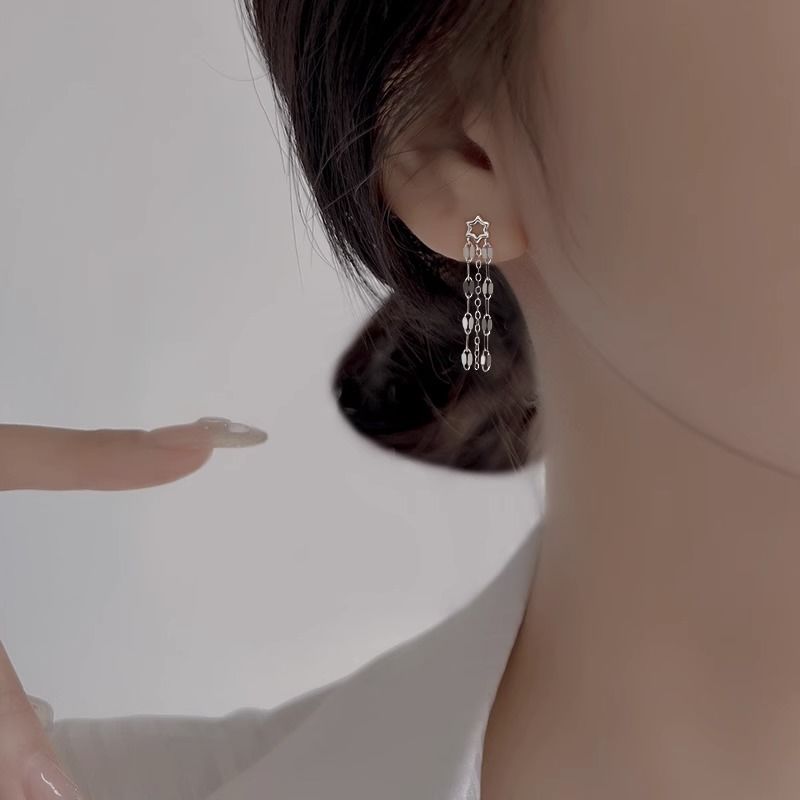 星星流蘇耳環純銀女款輕奢小眾設計耳釘高級感氣質耳飾2023年新款